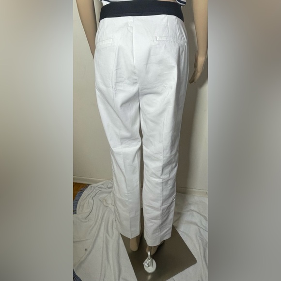 Sz XL ZARA White Trousers Slacks Garterized at the back white elastic waist &blk - Picture 11 of 12